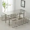 Mesa y Sillas de Comedor para Personal de Fábrica Escolar y Comedores de Supermercado Juego Integrado de Mesa y Sillas de Acero Inoxidable para 4, 6, 8 Personas