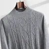 Suéter de Cachemir para Hombre, Cuello Semi Alto, Cálido, Manga Larga, Camiseta Térmica de Punto, Casual de Negocios, Suéter de Punto Trenzado, Camiseta Térmica Talla Grande para Hombre