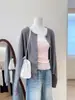 Fotos reales~ Suéter de punto simple, cuello redondo, manga larga, corto para mujer, nueva colección de otoño, prenda exterior holgada y casual para el otoño