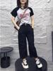 24221 Daaimaiyiyuan Verão 2025 Nova T-shirt Estilo Coreano com Estampa de Letras Calça Reta Emagrecedora Moda Feminina