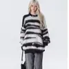 Suéter Rayado Otoño Invierno para Hombre Estilo Perezoso Holgado Jersey de Punto Cálido Bloque de Color Versátil Abrigo Oversize Moderno