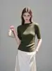 Estilo Simples Ajustado Gola Redonda Meia-Alta Manga Cinco Pontos Cor Sólida Malha Top Feminino Versátil Novo Estilo 2026 25808