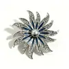 Broche vintage de girasol esmaltado con diamantes y perlas de imitación, alfiler de goteo de aceite para trajes y abrigos, accesorio de broche de lujo ligero y elegante