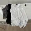 Blusa Regata Solta com Decote V, Sem Mangas, Patchwork de Renda Irregular, Doce e Romântica, Emagrecedora e Alongadora para Mulheres