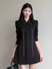 Elegante Vestido Negro Estilo Coreano con un Toque de Lujo para Mujer, Nueva Moda de Otoño, Vestido Corto Sencillo y Ceñido