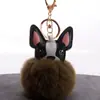 Llavero colgante de bola de pelo de cachorro de PU para bolso de mujer colgante de bola de pelo animal del zodiaco perro de dibujos animados para coche