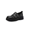 Zapatos de Cuero Estilo Británico Doble Botonadura Piel de Vaca Suela Gruesa Forro de Lana Jk Zapatos de Cuero 2026 Tacón Medio Grueso Punta Redonda Piel Genuina Corte Profundo Zapatos Individuales para Mujer