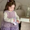 Conjunto de Vestido para Niña Otoño e Invierno Camiseta Base Forrada de Polar Falda de Malla en Capas Vestido Formal Estilo Coreano para Bebé Vestido de Princesa