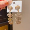 Pendientes de Borla Geométrica en Forma de Abanico de Circonita de Lujo Ligero de Aguja de Plata Pendientes Elegantes Exquisitos de Gama Alta con Estilo de Nicho Europeo y Americano para Mujer