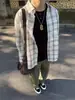 Camisa larga de estilo juvenil y casual con cuadros de burbujas plisados, diseño unisex, estilo chaqueta holgada, top de moda