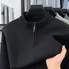 Estilo Data, em estoque, Suéter de Tricô Pulôver Masculino Outono/Inverno, Com Veludo, Espessado, Quente, Camisa de Base com Meio Zíper