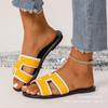 Pantuflas Planas de Talla Grande Transfronterizas para Mujer Verano 2025 Nuevo Estilo de Una Tira Combinación de Colores Pescado Boca Pantuflas de Moda Casuales
