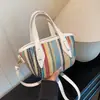 Bolso Cubo de Paja Rayas Arcoíris Transfronterizo para Mujer 2026 Nuevo Bolso Cruzado de Hombro Tejido Estilo Vacaciones Bolso de Playa