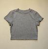 Yi Mengling mesma camiseta de algodão elástico de manga curta gola redonda slim feminina versão curta para mostrar o umbigo/versão normal preto branco cinza
