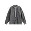Camisa Masculina de Manga Longa com Listras Finas Estilo Americano Retrô, Tendência de Outono, Casual Solta, Estilo Old Money