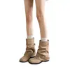 Botas de estilo retro desértico acampanadas, nuevas botas de otoño 2026 para mujer, puntera redonda, suela gruesa, de media pantorrilla, apiladas, versátiles botas Martin