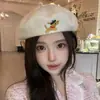 Boina Blanca de Lana con Bordado de Cachorro Lindo para Mujer, Otoño e Invierno, Adelgazante, Cálida, Estilo Japonés Sombrero de Artista