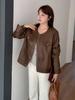 Jaqueta de Couro PU Curta Retro Inno para Mulheres Plus Size Outono Novo Estilo Cool e Estilosa 323103