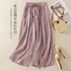 Pantalones Falda Anchos Bordados de Ramio para Mujer, Nuevo Estilo de Verano, Cintura Alta Elástica, Pantalones Rectos con Caída, Pantalones Casuales Ligeros de Algodón y Lino