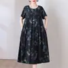 Novo Vestido de Algodão Estiloso para Mães de Meia-Idade, Vestido Longo de Viscose com Barra Ampla Plus-Size para Mulheres de Meia-Idade e Idosas