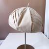 Boina plisada artística de estilo japonés para mujer, sombrero de pintor con protección solar de primavera, sombrero de azafata de color liso combinable, sombrero de hongo simple