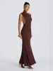 Cross-Border Independent Brand One-Shoulder Slim-Fit Knitted Fishtail Gown Asymmetrical Off-Shoulder High-End Evening Dress