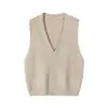 Colete de tricô feminino oversized com decote V, nova coleção primavera/outono 2026, preto, perfeito para usar em camadas sobre suéteres