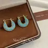 Pendientes Brillantes Azules con Forma de Bolso para Mujer, de Alta Gama y Impresionantes, Clips para Orejas Circulares, Pendientes Únicos Populares de Lujo Ligero al por Mayor