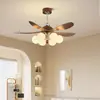 2026 Novo Estilo Vintage Francês Sala de Estar Jantar Ventilador Silencioso Luz Inversor Ventilador Elétrico Retro Americano Lâmina Reta Luz