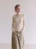 Nuevo Top de Punto para Mujer Otoño Minimalista Francés Texturizado Rayas Horizontales Adelgazante Versátil