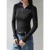 Suéter de punto de alta gama simple con solapa para mujer, camisa base de otoño con cuello polo ajustada