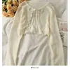 Cardigan de Amarrar Xale Protetor Solar Feminino Camisola Roupa de Fora Verão Seda de Gelo Acabamento com Babados Manga Longa Cobertura Jaqueta Curta de Chiffon