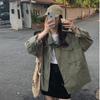 Cortavientos de Trabajo Color Verde Militar para Mujer Estilo Coreano Primavera y Otoño Petite Bf Chaqueta Exterior Corta Holgada y Versátil con Cremallera