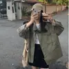 Trench Coat Verde de Trabalho Coreano para Mulheres, Casual Retro de Primavera e Outono, Estilo Petite Bf, Casaco Curto Solto Versátil