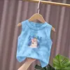 Colete de Algodão Puro para Meninos e Meninas, Novo Tie-Dye Infantil de Verão Versátil Estiloso Estampa de Desenho Camisa sem Mangas