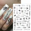Adesivos de Unhas Artísticas Novos Transfronteiriços Flor de Lírio Rosa Roxo Tinta Preta e Branca Flor Prata Glitter Caligrafia Inglesa Adesivos de Unhas Adesivos