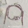 Collar de Perlas Camelia Morado Nebuloso Nuevo Estilo Primavera y Verano para Mujer, Estilo Dulce, Lujo Ligero, Temperamento a la Moda, Cadena para Clavícula, Cadena para el Cuello al por Mayor