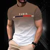 Camiseta Casual Masculina de Manga Curta, Cor Listrada, Impressão Digital 3D, Tamanho Grande, Comércio Exterior Transfronteiriço, Europeia e Americana, Confortável e Solta