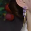 Pendientes Largos con Borlas Estilo Espiga de Trigo con Circonita Morada Modelo Nuevo 2026 Lujo Ligero Sensación de Alta Gama Pendientes Adelgazantes para Caras Redondas