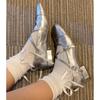 Zapatos de Ballet de Cuero Plateados Zapatos Mary Jane Franceses Zapatos de Punta Cuadrada de Tacón Bajo Zapatos de Mujer para Primavera y Otoño Tarde en la Noche