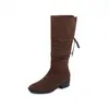 Novas Botas Vintage de Salto Grosso Plissadas de Cano Médio para Primavera/Outono, Confortáveis Botas de Montaria que Aumentam a Altura para Mulheres