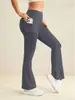 Pantalones de yoga acampanados de bolsillo transfronterizos, de cintura alta, realzan las caderas, casuales, pantalones largos de fitness ligeramente acampanados, elásticos, adelgazantes, ajustados de pierna ancha