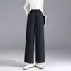 Pantalones de pierna ancha de cintura alta para mujer, nuevo estilo otoño 2026, corte holgado, adelgazante, cintura elástica, versátiles, pantalones casuales de pierna recta con caída