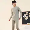 Roupa Íntima Masculina Quente de Gola Alta Outono e Inverno Conjunto Base Quente Espessado de Lã e Seda Conjunto de Camisa e Calça de Cor Sólida para Outono