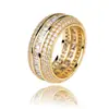 Anillo Hip-Hop Dorado de Cinco Filas Completamente Incrustado con Circonita Cuadrada y Piedras Laterales Redondas, Anillo Hueco, Joyería para Performance de Rap, Venta al por Mayor Transfronteriza