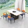 Mesa para Hot Pot de Mármore com Fogão de Indução Integrado, Mesa e Sofá para Churrasco Sem Fumaça Comercial