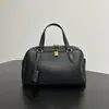 Bolso Boston de Cuero Genuino para Bolos Lp Piel de Ternero Gran Capacidad Bolso de Mano para Mujer Bolso con Cierre de Hebilla Dorada Bolso para Viajes y Uso Diario