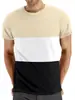 Amazon Verão Tamanho Plus Casual Gola Redonda Manga Curta Top Masculino Transfronteiriço Divisão de Cores Moda Masculina Fitness Esportes Camiseta