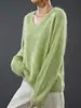 Suéter cálido de lana cepillada de cachemir de alto peso para mujer, nuevo de otoño e invierno, cuello en V, elegante y holgado, suave y acogedor