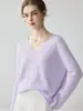 Suéter 100% cachemira pura para mujer, cuello en V, diseño calado, capa interior cálida, casual, versátil, corte holgado, efecto adelgazante, capa base